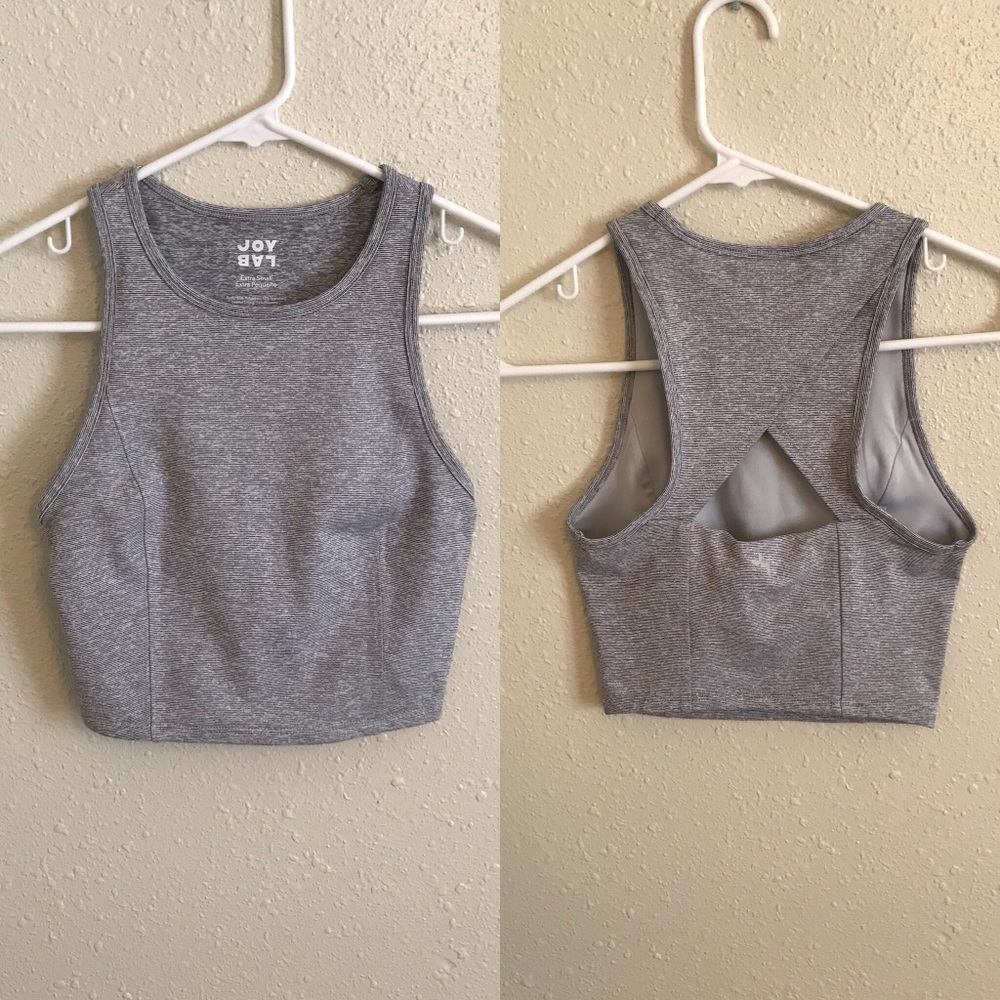 Grey and white striped workout crop tank